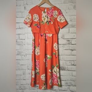 ASOS Maternity Orange Floral Midi Dress Size 4
